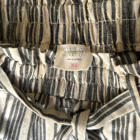 Navy Striped Pants, Stretchy Waistband - Picture 2 of 5